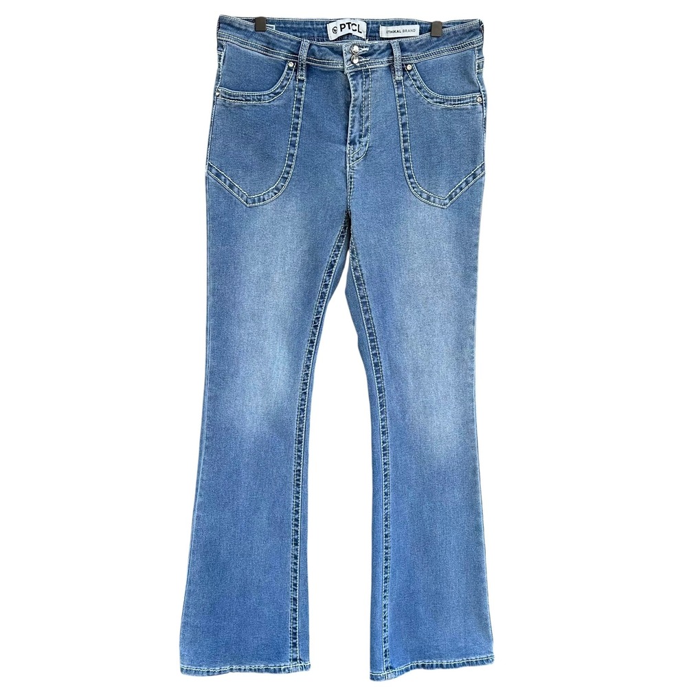 PTCL Ethical Brand Flare Rhinestone Jeans Size 31 Y2K Western Inspired Stitching